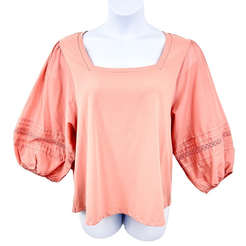 LAUREN CONRAD PUFF SLEEVE PALE PINK SQUARE NECK TOP - XL